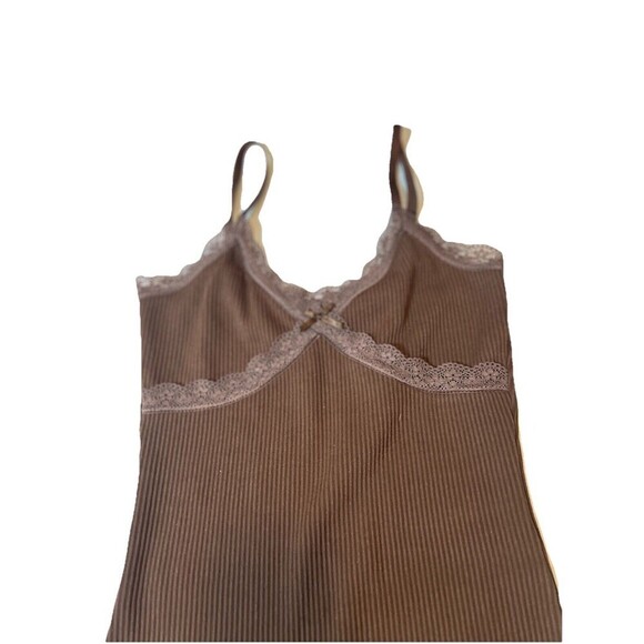 Divided‎ Y2k Style Brown Ribbed Knit Tank Dress Lace Trim Women's Size XS - Picture 3 of 7
